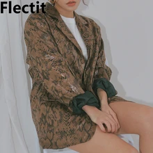 Flectit винтажный шикарный Женский Змеиный блейзер с зубчатым воротником и длинным рукавом Однобортный блейзер с принтом змеиной кожи