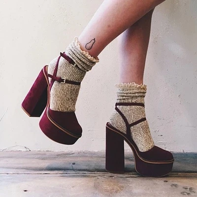 

Summer High Platform Suede Leather Women Chunky High Heels Ankle Strap Ladies Closed toe Sandals Female Party Stiletto