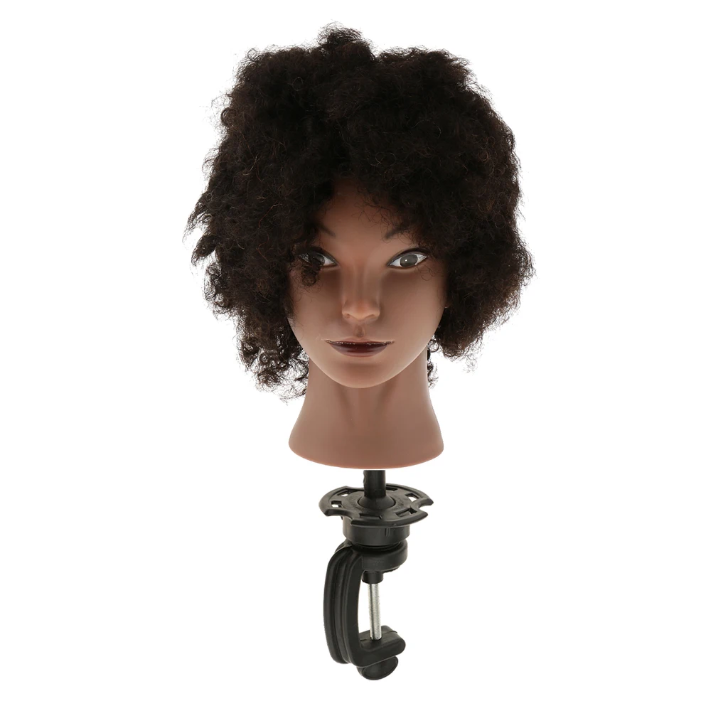 Настоящие человеческие волосы Африканский Афро-американский силиконовый косметологический тренировочный голова манекен для парихмахеров кукла+ зажим