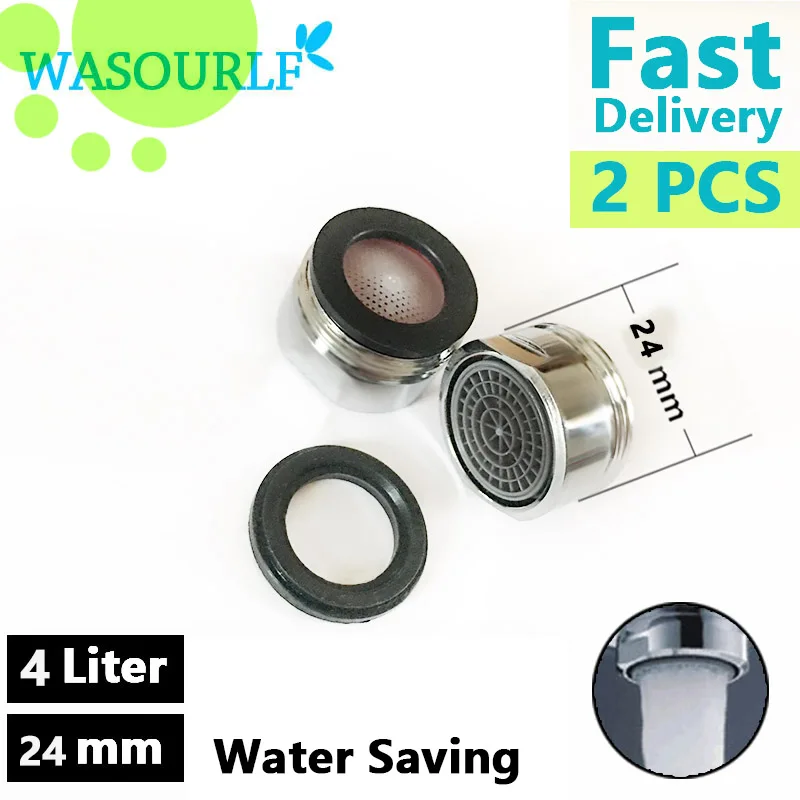 

WASOURLF 2 PCS water saving faucet aerator 24mm M24 male thread 4 Liter tap bubbler free shipping wholesale