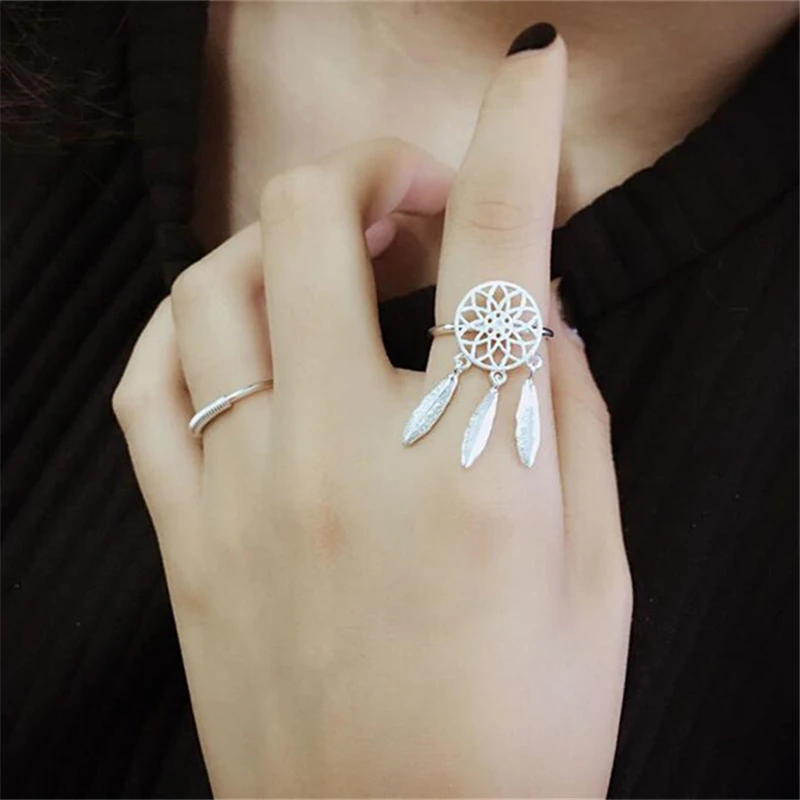 

TenJshunzhu 925 Silver Ring Catwalk Feathers Handmade Fashion Personality Wild Literary Opening Ring For Women jz153