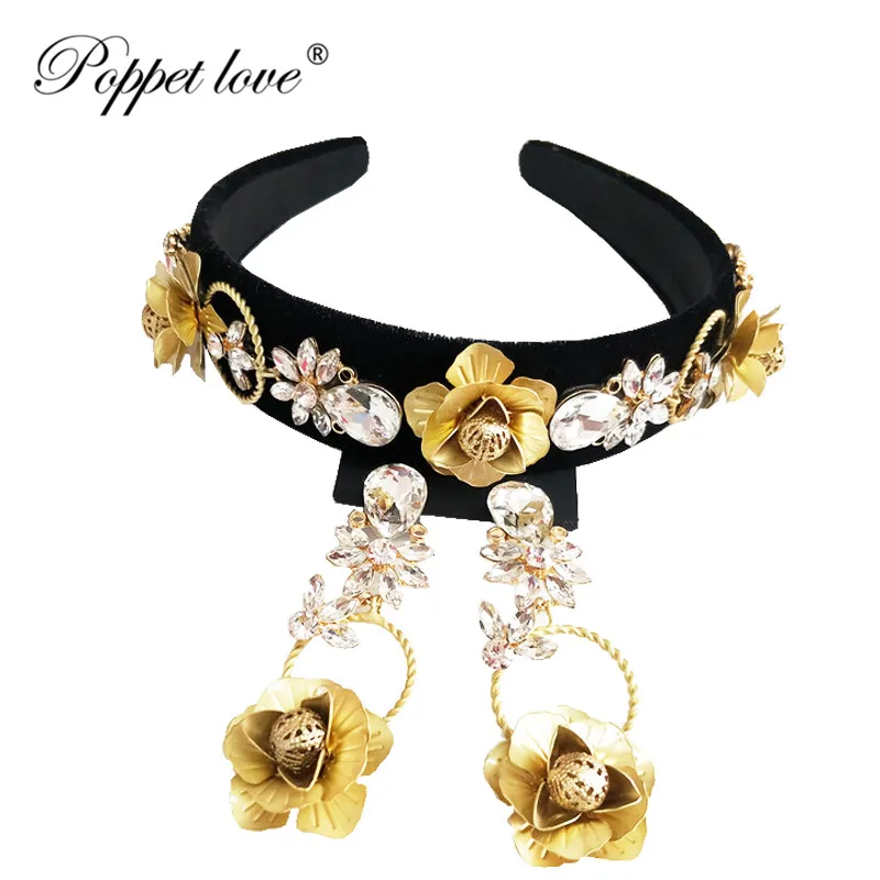 

Gold Pearl Wedding Headband Crystal Bride Hair Accessories Long Hair Flannel Bridal Hairband Bride Bridesmaids Jewelry