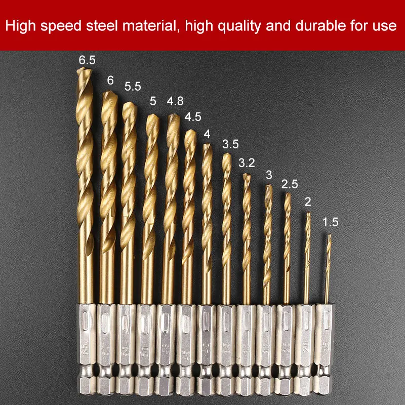 HSS 1/4" Hex Shank Drill Bit Set 13pcs 1.5 6.5mm Hexagonal Screw Drills