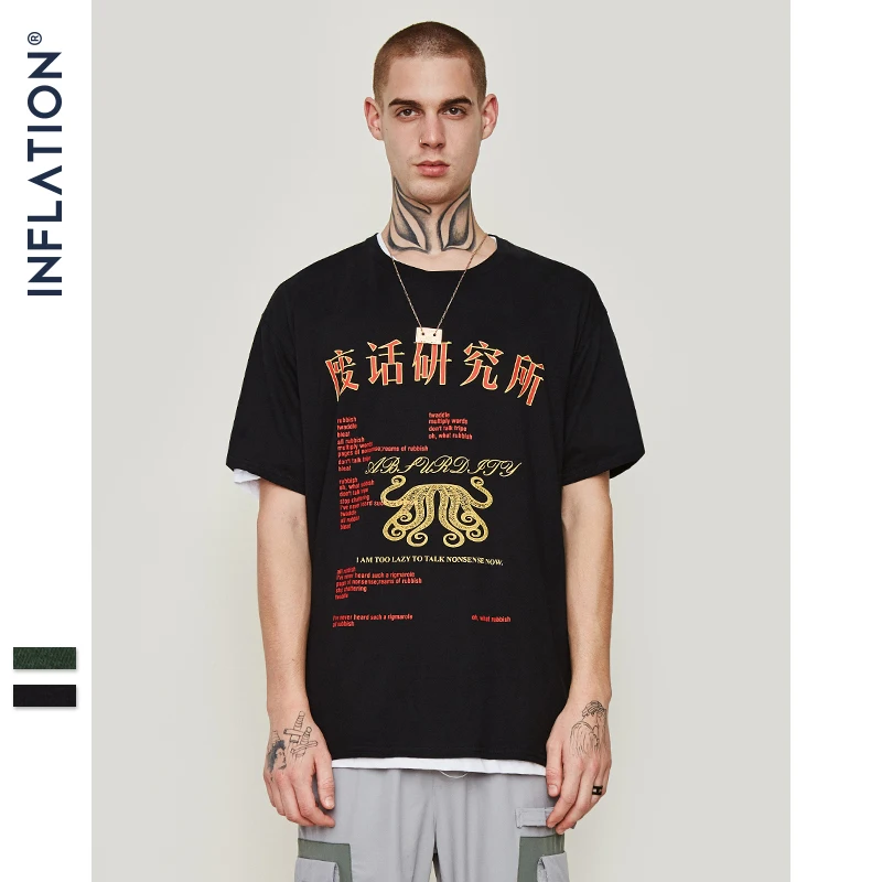 

INFLATION Chinese Fan Tshirt Vintage Cotton Men's Wear Streetwear Hip hop Individual Tee 2019 New Brand Clothing Unisex 9186S