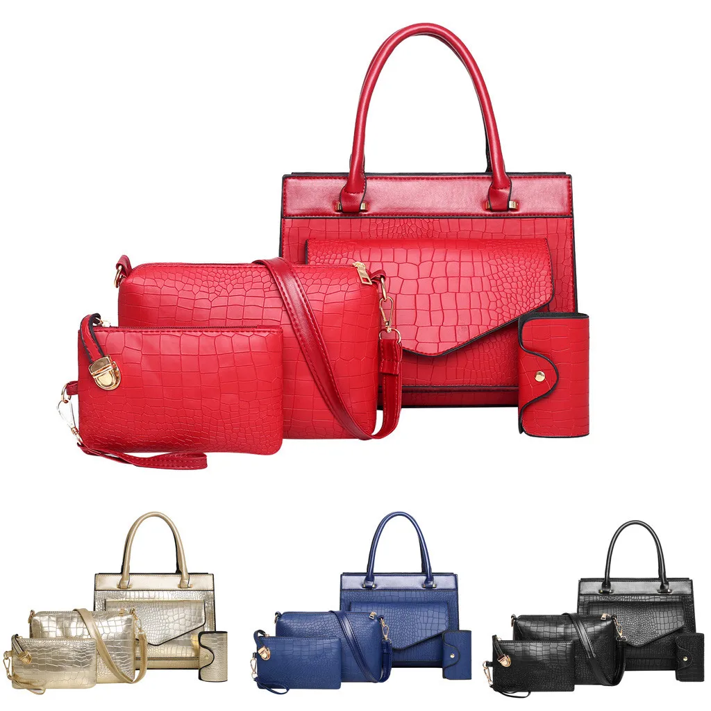 

Coneed The New 4-Piece Set Women Pattern Solid Handbag+Crossbody Bag+Messenger Bag+Card Package 2019 Apr30 P40