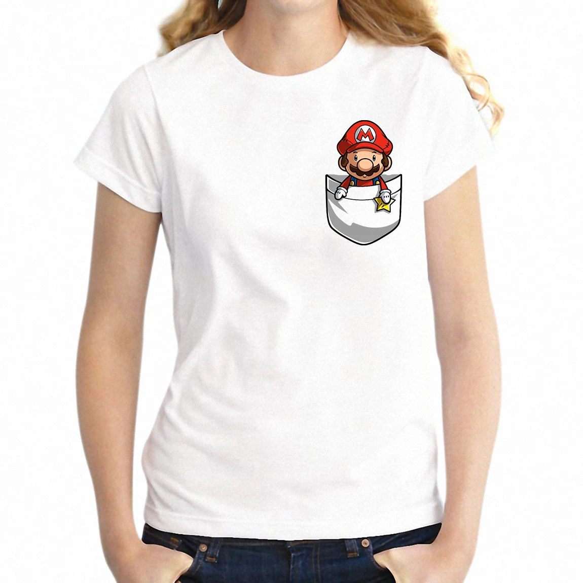 

New Women's T-shirt Kirby Mario Luigi Pocket tshirt Gamer Girl's short sleeve tshirt Harajuku Streetwear tees tops