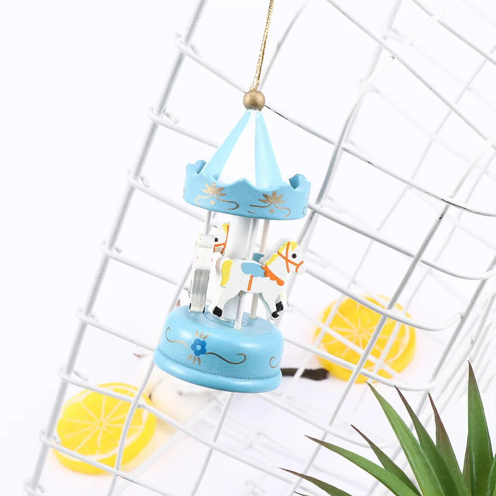 Mini Wood Carousel Pendant Kid Toys Gift Wooden Craft Ornaments Christmas Tree Decorations Desktop Home Ornaments 1pc