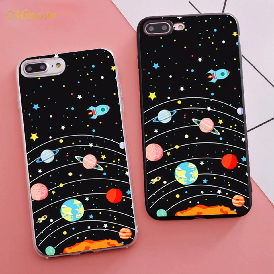 2018 Funny Outer Space Moon Star Soft Silicone Phone Case for iPhone X 5S XR XS Max SE 6