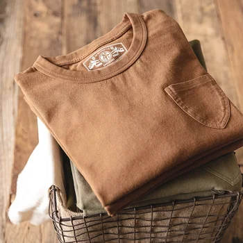 

Maden Japanese Retro Natural Plant Tea Dyed Round Neck t-Shirt Solid Color Casual Coarse Woven Short-Sleeved Men