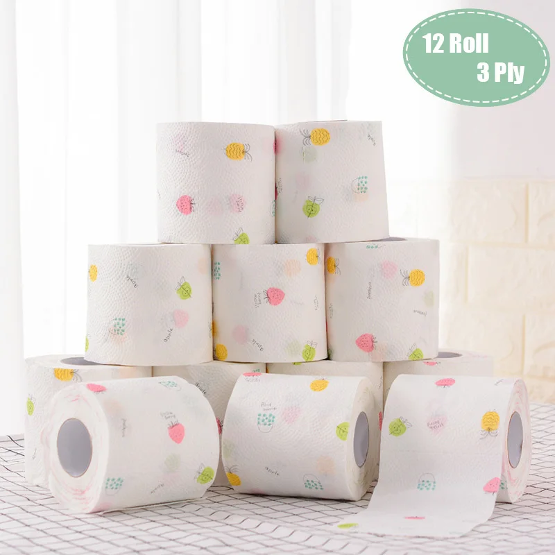 Лучший! 12 Roll 3 Ply Fruit Printed WC Ванна Смешная туалетная бумага Ткань Товары для ванной Рулонная бумаг Лучший!