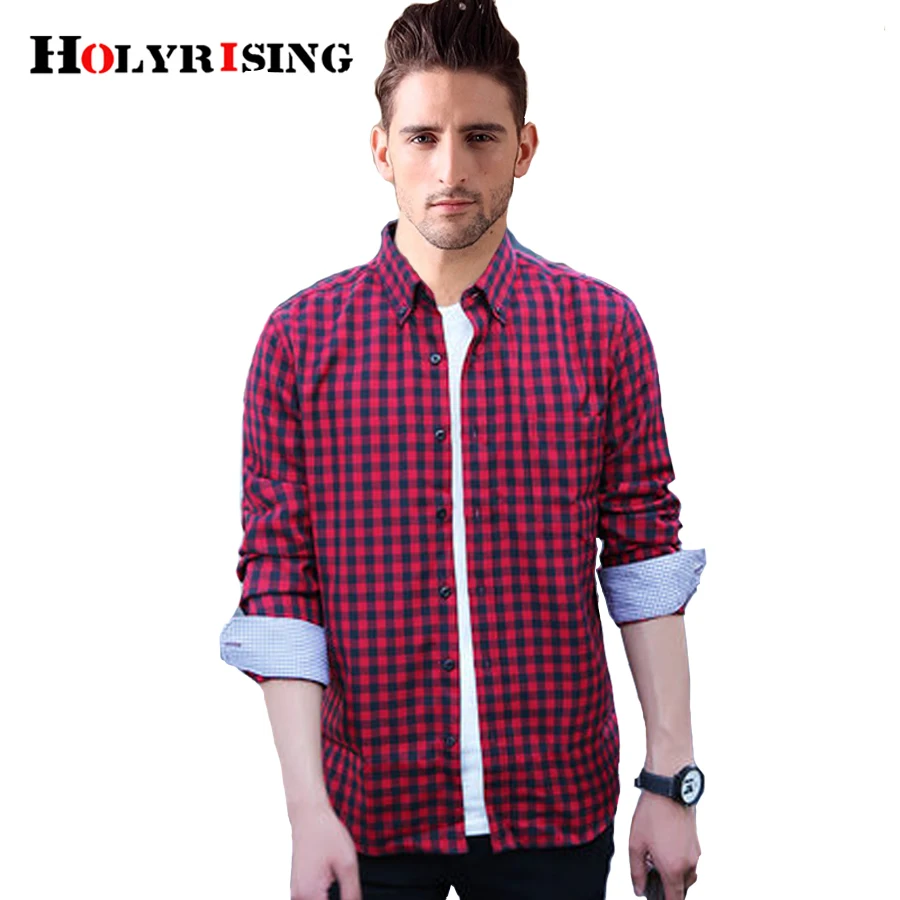 Men Plaid shirt Casual Shirt Slim Fit Mens cotton Soft