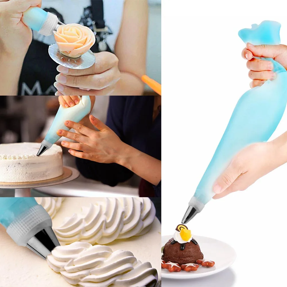

Silicone Reusable Icing Piping Cream Pastry Bag Dessert Decorators DIY Cake Decorating Baking Tools
