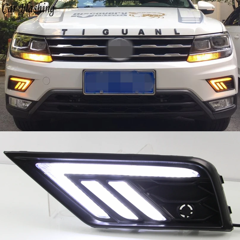 Car Flashing 2Pcs Car LED Daytime Running Light For Volkswagen VW Tiguan 2017 2018 DRL with