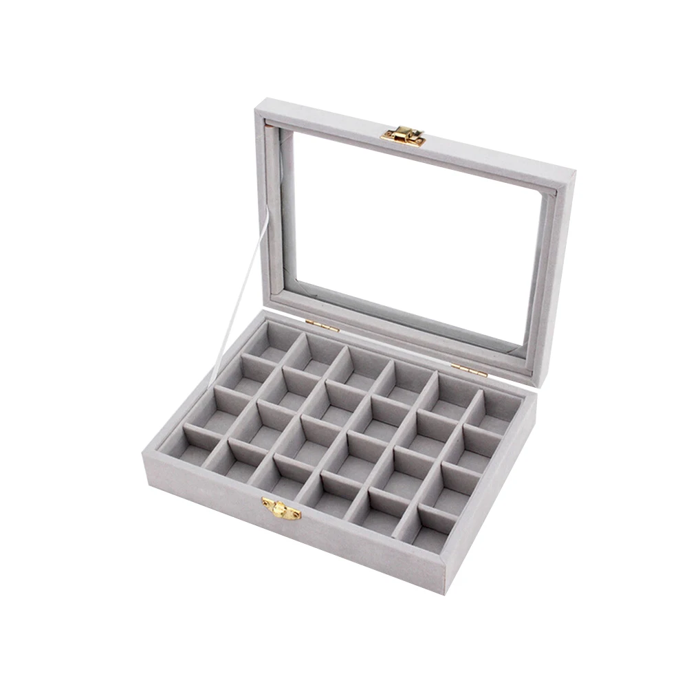 

PIXNOR Organizer Case Box with Gold Single Buckle 24 Trumpets Holder Storage Glass Earrings Rings Jewelry Display