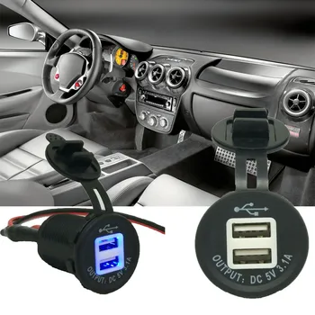 

1PCS Car Charger Dual USB 12V-24V Motorcycle Phone Power Supply LED Charger Waterproof Port Socket Power Charger Adapter