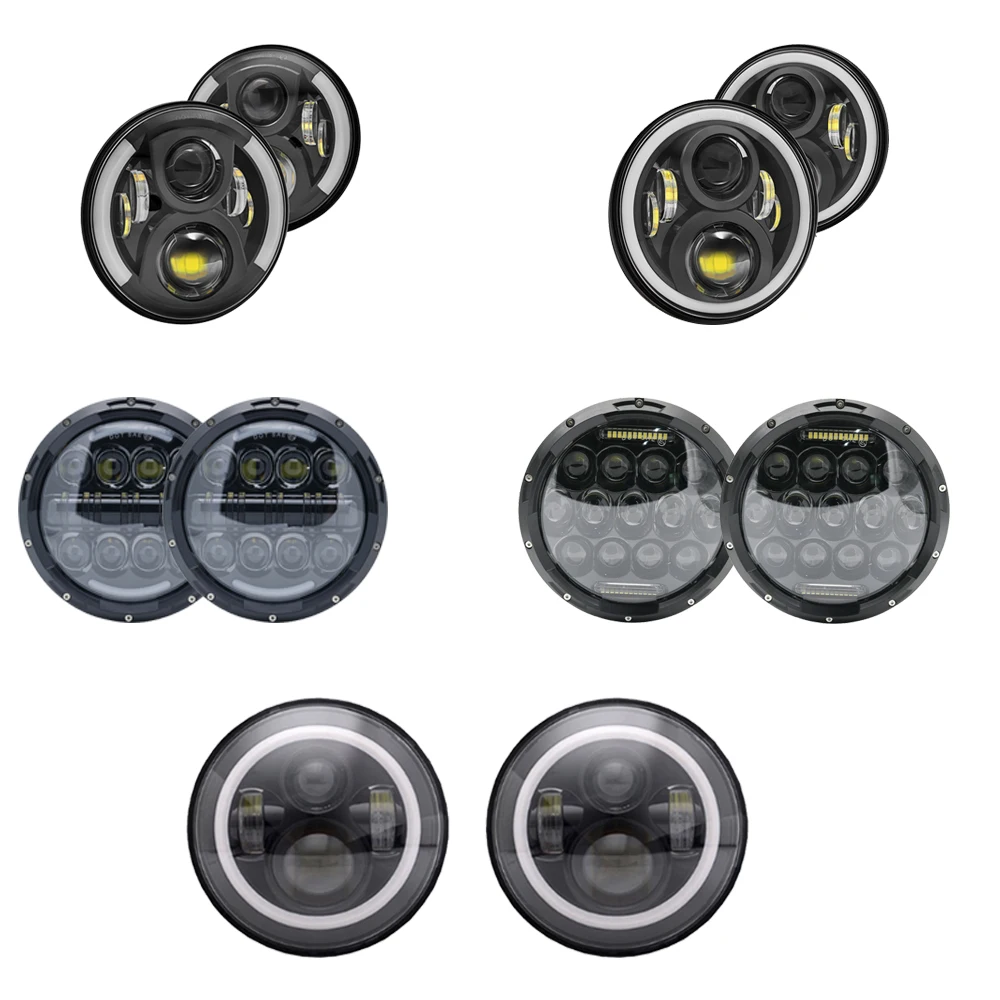  2 PCS 45W 7'' Led Headlight H4 High Low Beam Round Car Running Lights for Jeep Lada Niva 4x4 Hummer - 32983530942