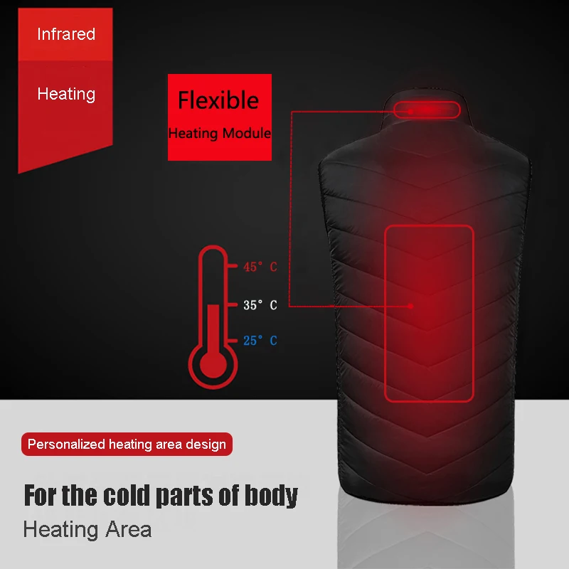 USB электрическая парка жилет с подогревом для мужчин и женщин тепловой жилет Зимняя уличная теплая одежда Черный пуховик хлопок тепловой жилет куртки