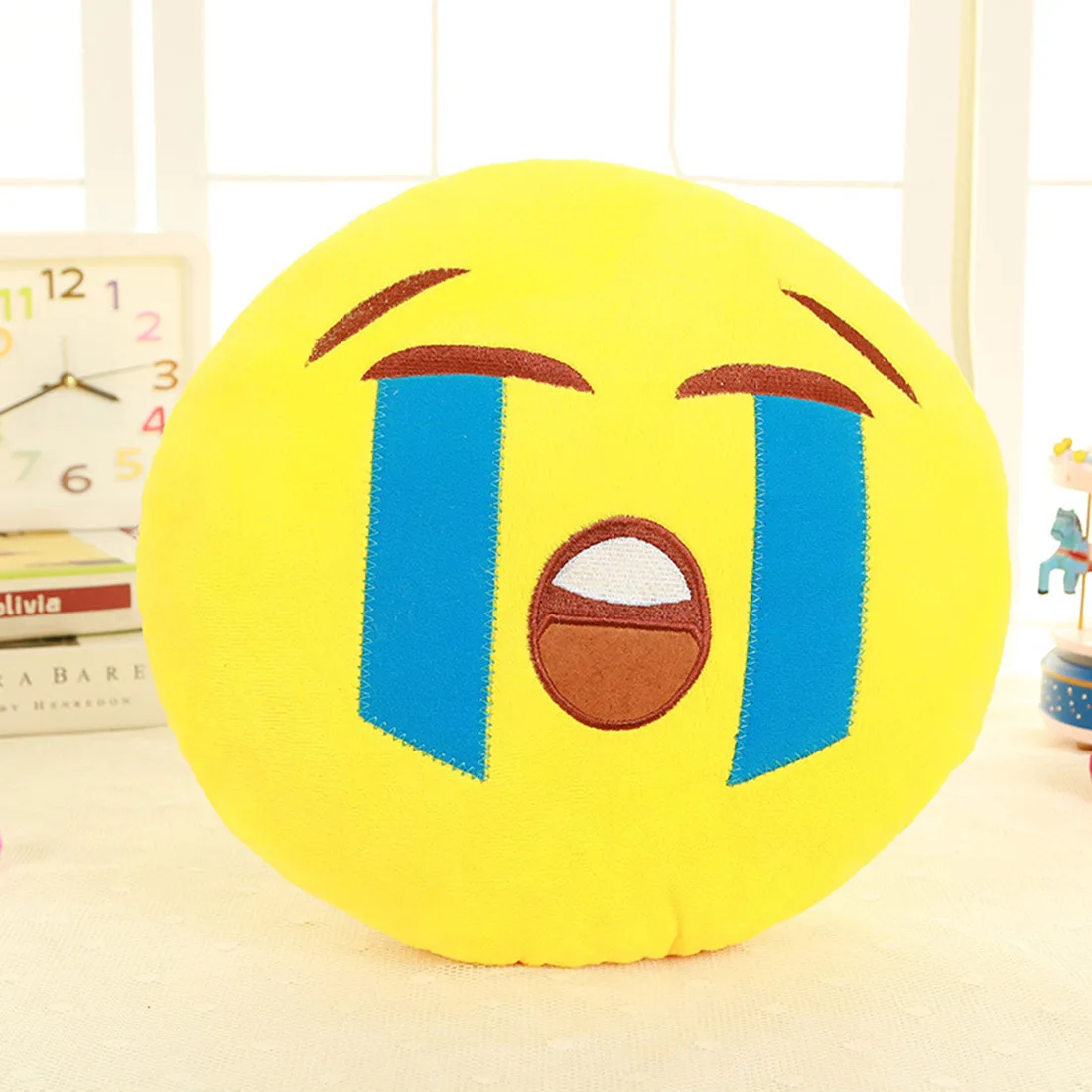 Dewtreetali Lucu Emoji Tersenyum Kuning Bantal Bantal Dicuci Kartun