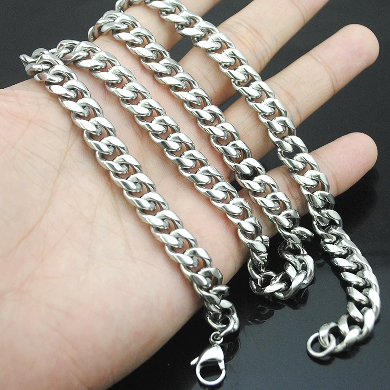  AMUMIU 45/50/55/60/65/70cm 316L Stainless Steel Chain Link Necklace 9mm Men Jewelry Long Cuban Neck