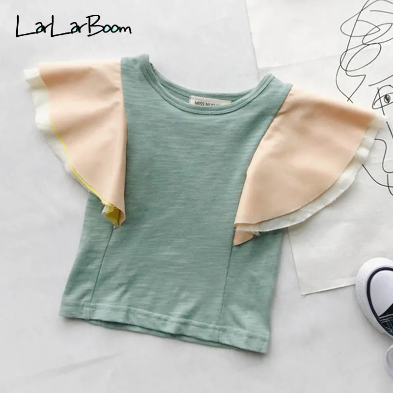 LarLarBoom/футболка для маленьких девочек; Новинка года; Летние повседневные однотонные топы для детей с радужными рукавами; милые летние топы для маленьких детей