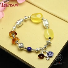 Leensun ювелирные изделия, ручной работы 925 серебро с янтарные бусы/лазурит/браслет подарок для женщин