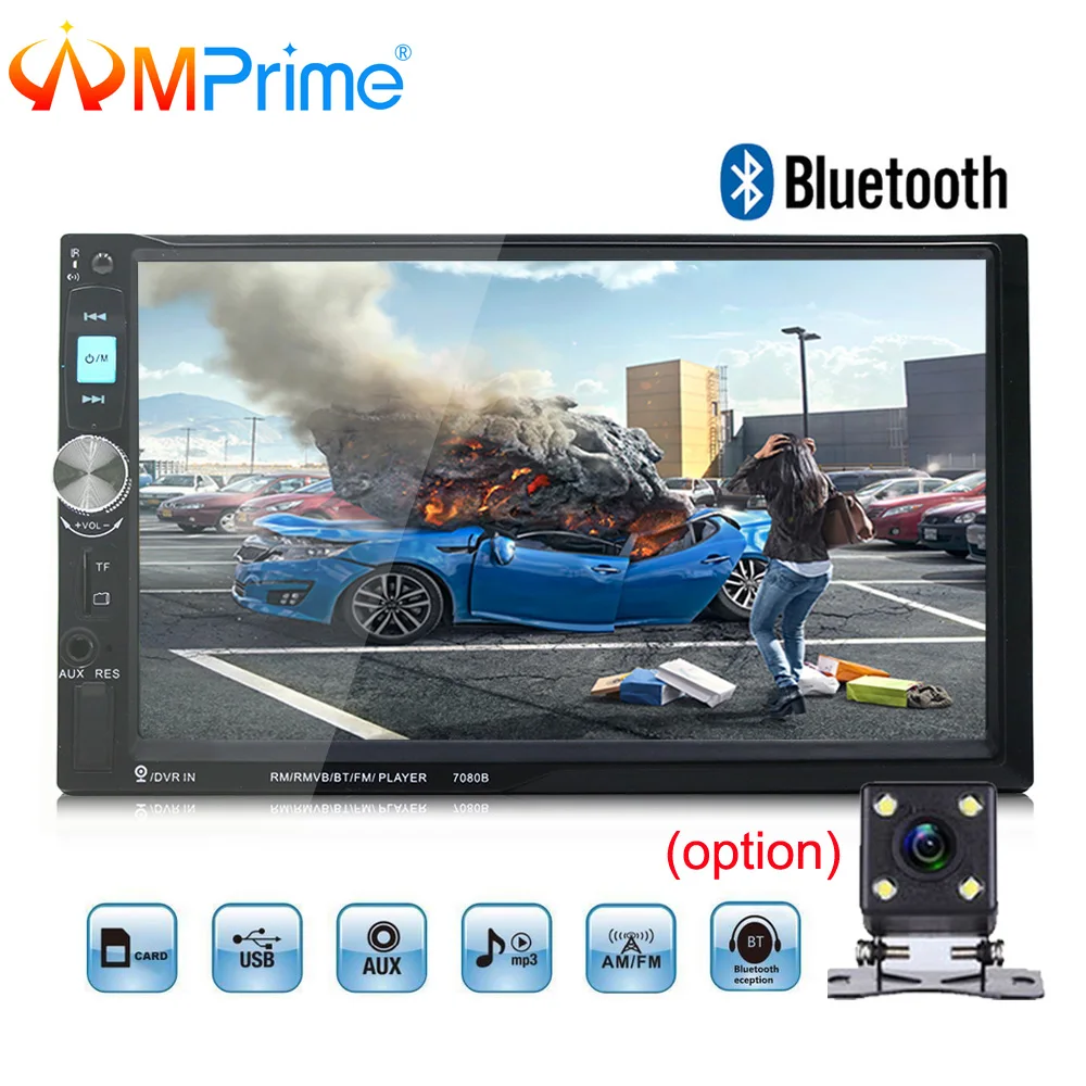 

AMPrime 7" Touch Screen 7080B Car Radio 2 Din 2din In Dash Auto audio Player Stereo bluetooth USB SD MP3 Rear View Camera