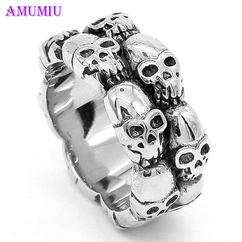 

AMUMIU 2018 New Fashion Silver Gothic Skull Ring Man Fashion Rings Men Finger Ring Men's Punk 316L Stainless Steel R024