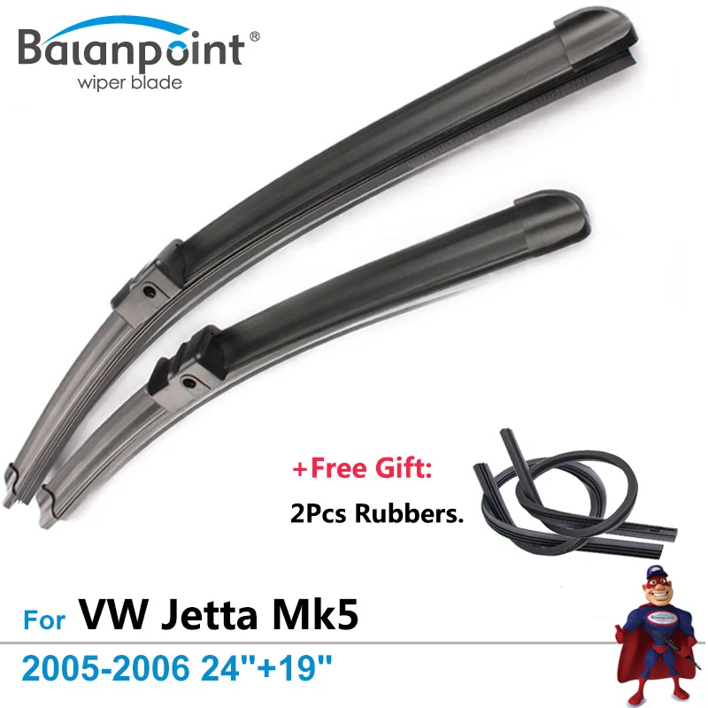 2Pcs Wiper Blades + 2Pcs Free Rubbers for Volkswagen Jetta Mk5 2005