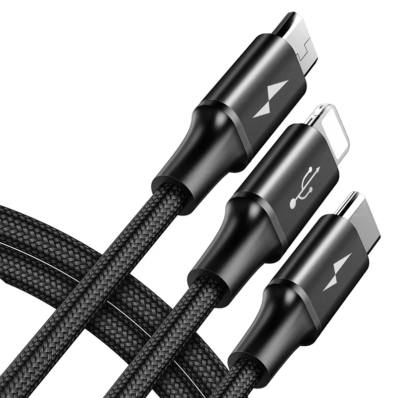 Baseus 3 в 1 USB кабель для iPhone XS Max XR X 8 samsung huawei зарядное устройство Micro USB кабель 2 в 1 мобильный телефон usb type c кабель - Цвет: Black