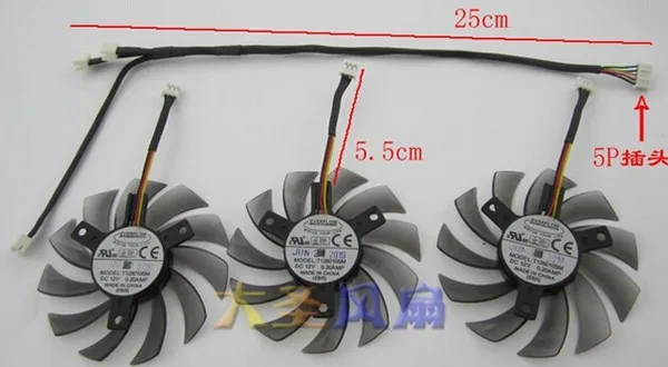 3 шт./лот T128010SM 75 мм DC 12 В 3Pin 0.20A PC Графика карты вентилятор Cooler 5pin Мощность разъем для HD6870 gigabyte как замена