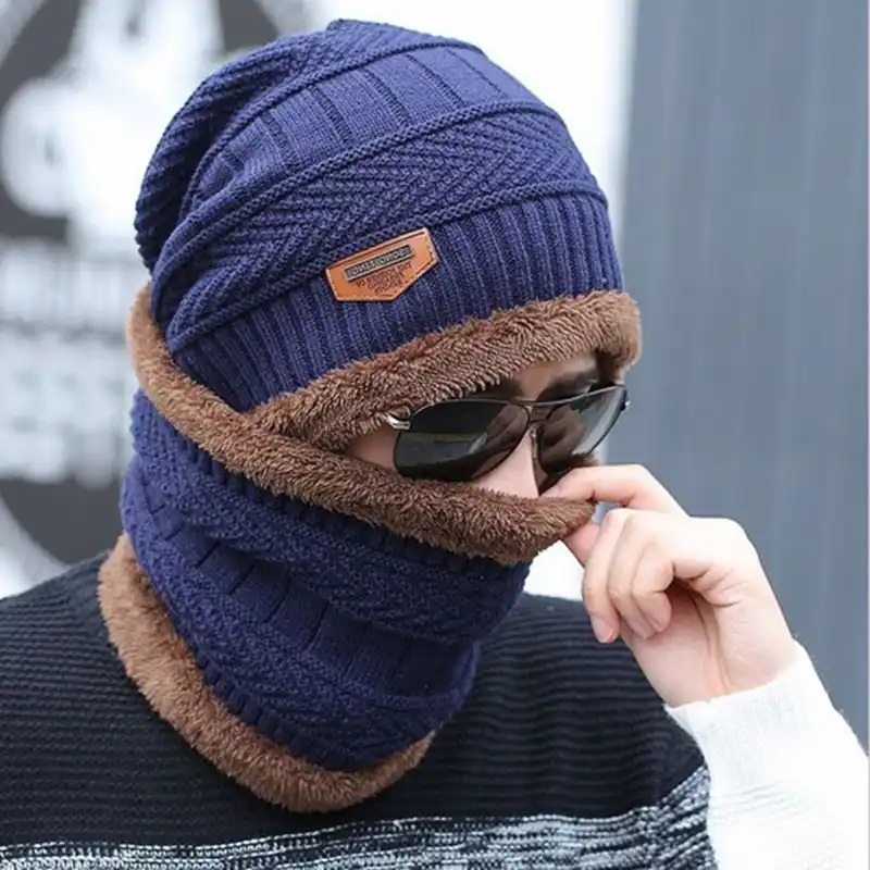 warm beanie cap with scarf