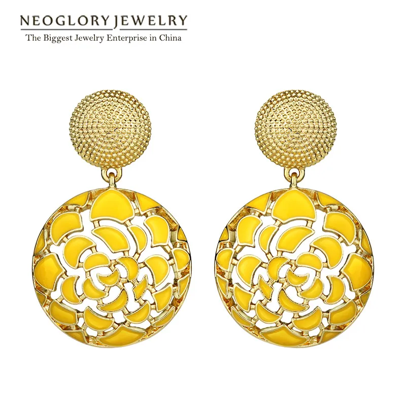 

Neoglory 14K Gold Plated Yellow Round Dangle Earrings For Women 2016 New Brand Gifts