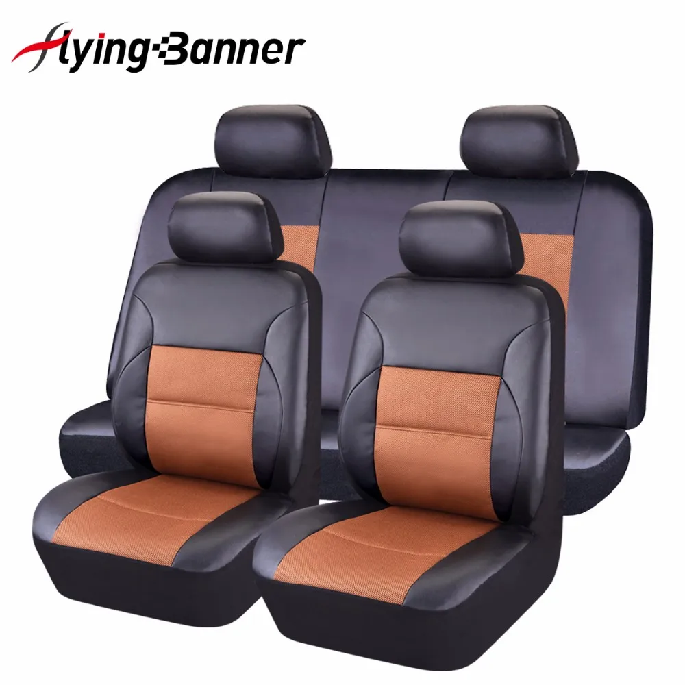 Flying Banner Black Brown Pu Leather Car Seat Covers