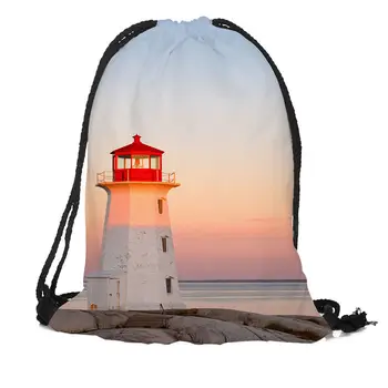 

Custom Lighthouse Backpacks Travel Softback Men Women Drawstring Bag School Girls Backpacks
