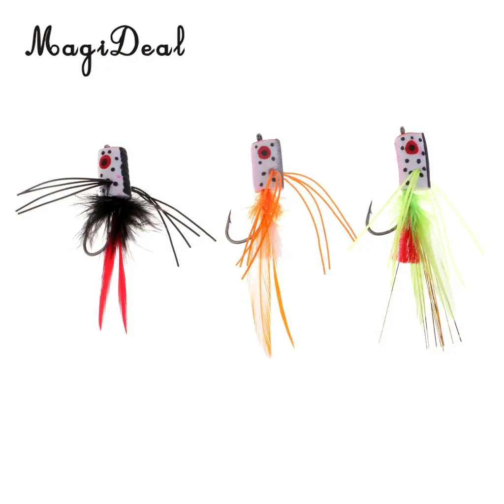 3pcslot Bass Fly Assortment Fishing Flies Fly Hooks Bass Bug Popper Flies for Bass Trout Salmon Panfish