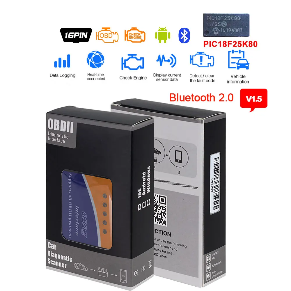 OBD2 сканер ELM327 Bluetooth/Wifi V1.5 с PIC18F25K80 диагностический obd2 bluetooth obd ii ELM 327 для Android/PC диагностический инструмент - Цвет: SC02-M03 V1.5 PIC