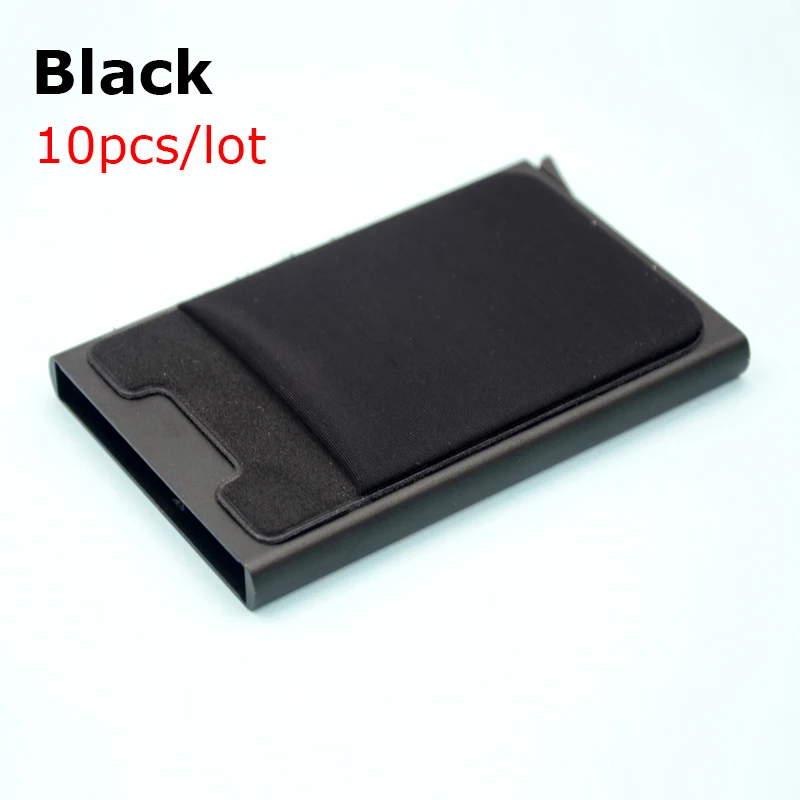 10 шт./партия алюминиевый кошелёк с эластичным задним мешком держатель для кредитных карт RFID мини тонкий кошелек автоматический всплывающий чехол для кредитных карт - Цвет: Black-10pcs