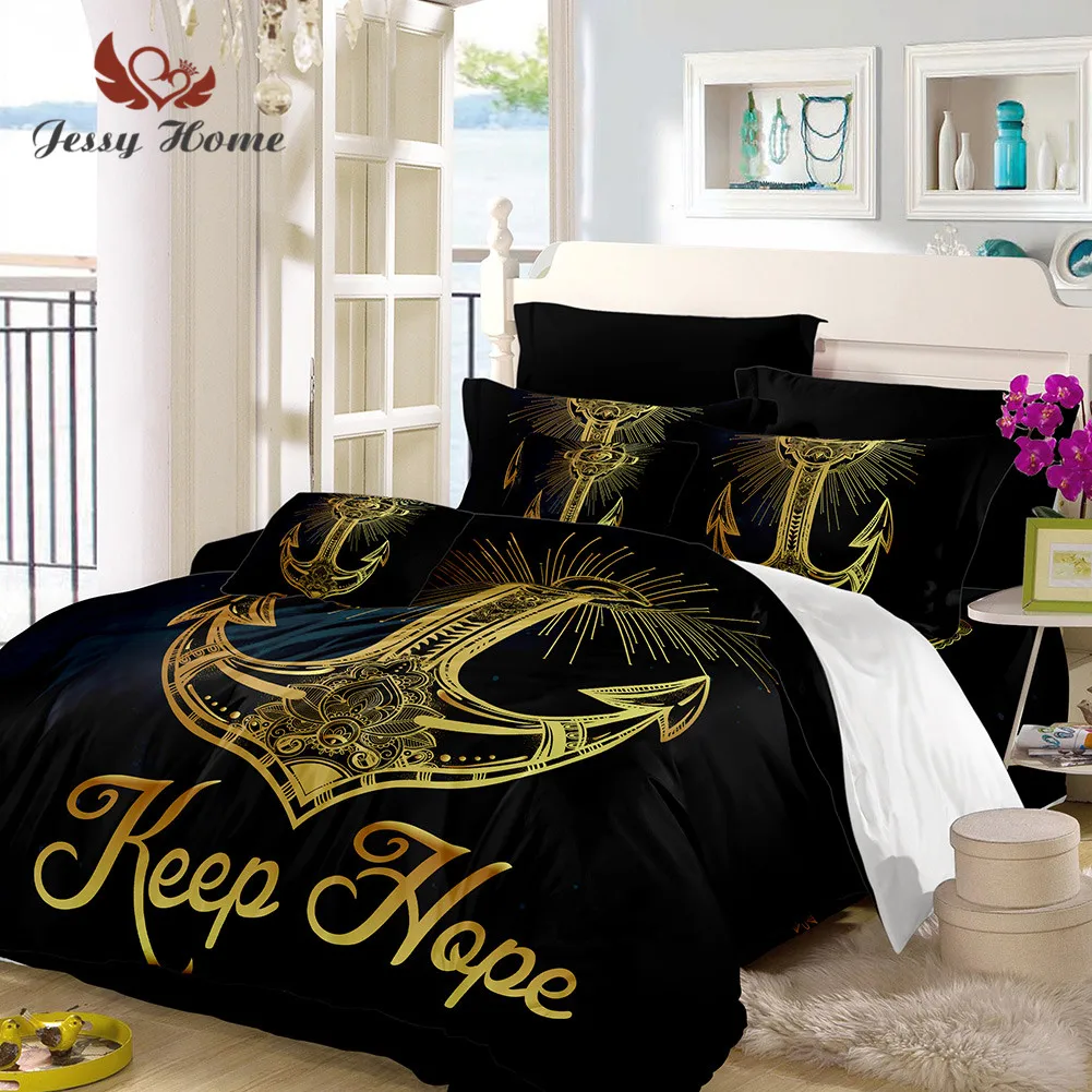 Anchor Bedding Set Duvet Cover Set Letter Print Bed King Queen