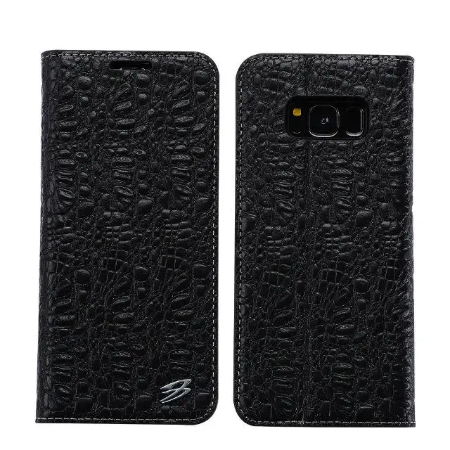 Черный Чехол-книжка с крокодиловым узором для galaxy s8/s8plus, чехол из натуральной кожи для samsung galaxy s8 plus, чехол с магнитной застежкой и подставкой - Цвет: Черный