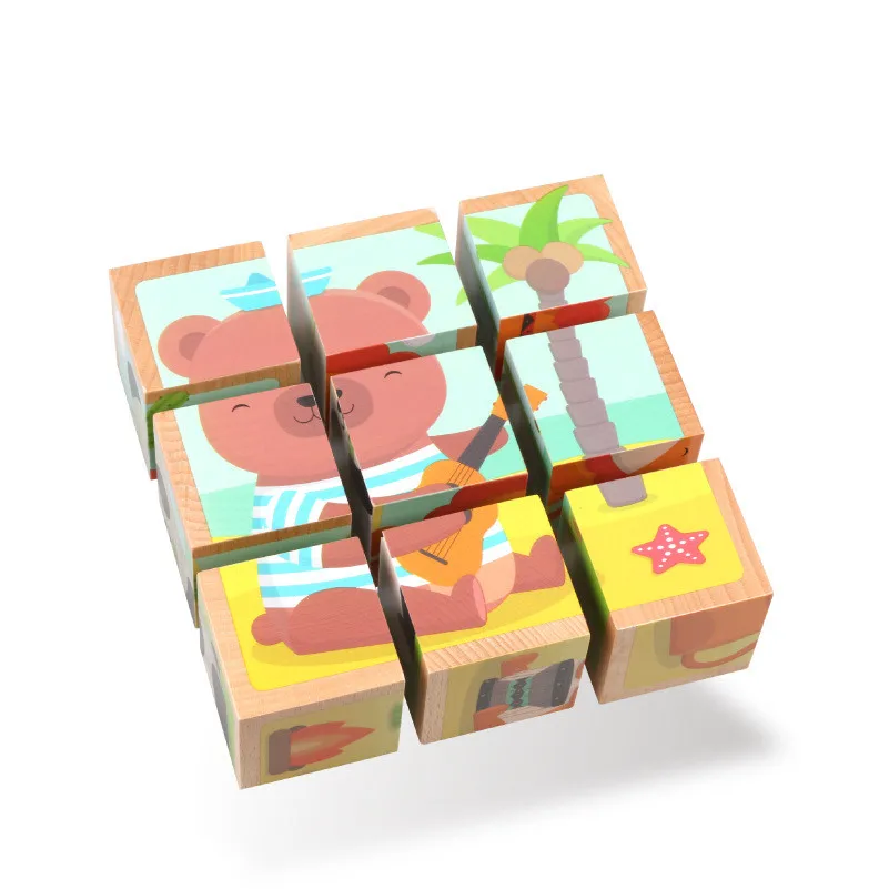Animal Six Sided Puzzle Building Blocks Wooden Toys For Children Baby 1-2-3-6 Years Old Early Educational Toy