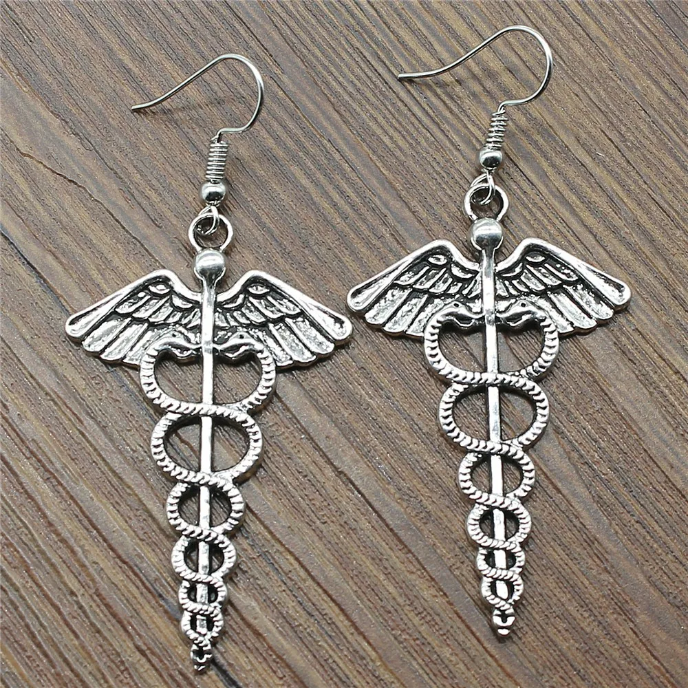 

Fashion Handmade Simple Design 49x30mm Caduceus Medical Symbol Charms Drop Earrings Jewelry Gift For Women