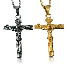 Necklace Pendant Brand Necklace Antique Silver/Gold Color Jewelry Cross Crucifix Jesus Cross Pendant Necklaces For Women Men