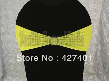 

Hot Sale Neon Green Spandex Bands / Lycra Band /Chair Covers Sash With Round Diamond Buckle For Wedding & Banquet