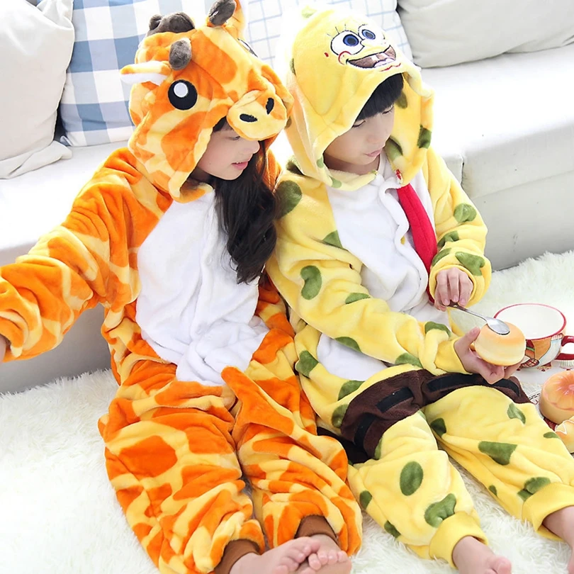 Животных Аниме оранжевый жираф Косплэй костюм пижамы Хэллоуин унисекс для мальчиков и девочек Детская Пижама комбинезон Детская Пижама