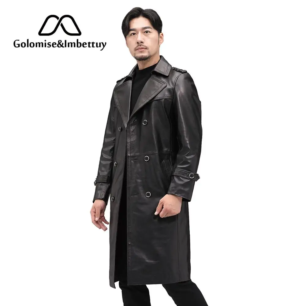 

Golomise&Imbettuy Men X-Long Real Cowhide Leather Jacket/Coat Casual Genuine Cow Leather Jacket/Overcoat