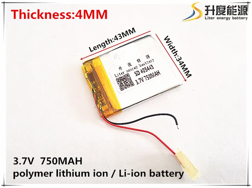 

3.7V 750mAh 403443 Lithium Polymer Li-Po li ion Rechargeable Battery cells For Mp3 MP4 MP5 GPS PSP mobile bluetooth