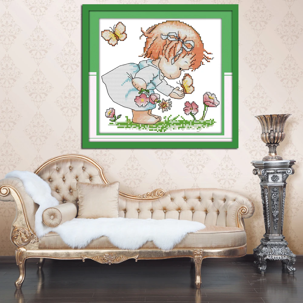 

HILIFE 11CT Print Cloth DIY Cross Stitch Embroidery Kits Needlework Sets Cross Stitch Kit Cartoon Girl Pattern