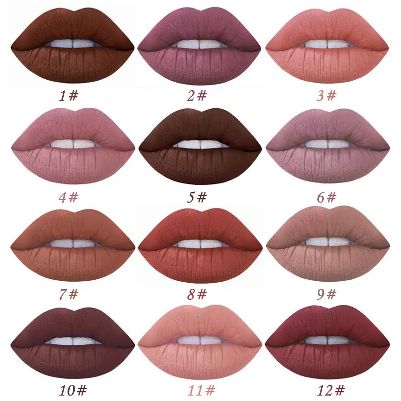 12 Color Cylindrical Matte Velvet Lip Gloss Waterproof Long Lasting Makeup for Valentine's day Sexy Deep Color Lips 12 Color Cylindrical Matte Velvet Lip Gloss Waterproof Long Lasting Makeup for Valentine's day Sexy Deep Color Lips