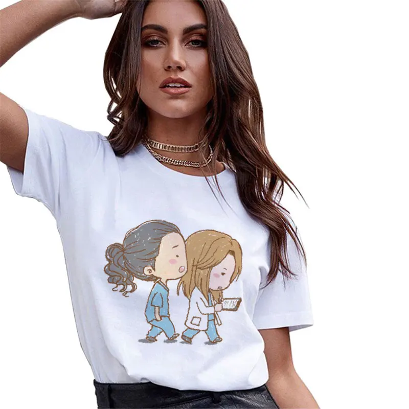 

Harajuku Kawaii Fashion Cute Cartoon Art Greys Anatomy Graphic Tee Shirt Femme Short Sleeve Girls Vegan Tshirt Women Casual Tops
