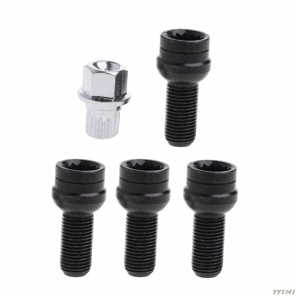 4+1 Wheel Bolt Lock Lug Nut Set With Key For VW Golf Jetta Beetle Passat Audiin Nuts & Bolts